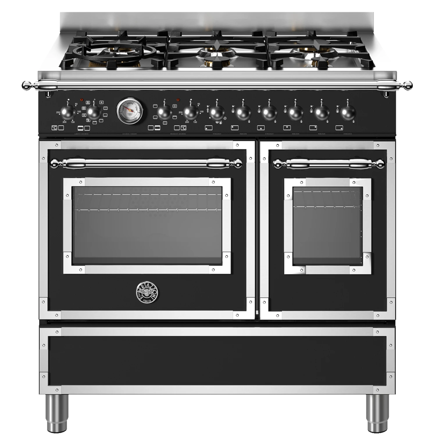 Варочный центр Heritage 90 см, 6 газовых конфорок и два многофункциональных электрических шкафа, черный матовый HER96L2ENET